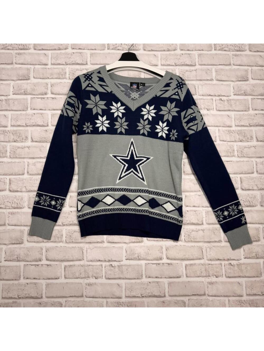 NFL Dallas Cowboys V-Neck‎ Sweater Women's L Football Christmas